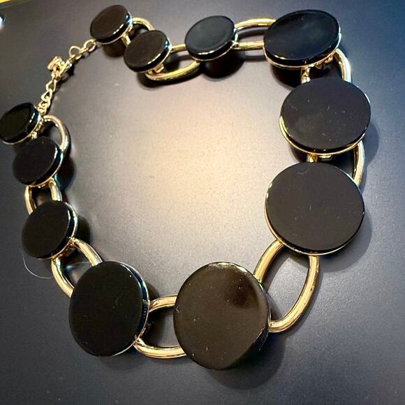 Alfani Gold Tone Link Black Disc Statement Necklace - Picture 6 of 8